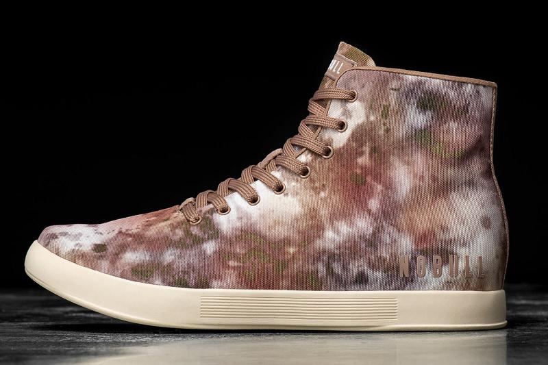 Grey / Brown Nobull High-Top Earth Tie-Dye Canvas Men\'s Trainers | CA S1442G